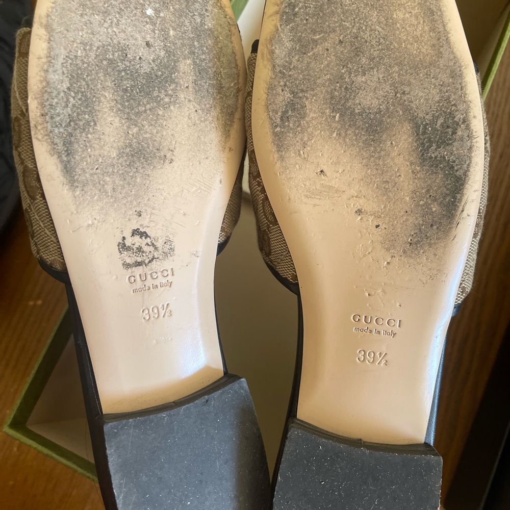 Gucci Brown Monogram GG Logo Slide Mules with Gold Hardware - Picture 4 of 4